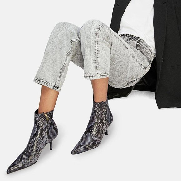 Anine Bing Shoes - Anine Bing Ava Snake Embossed Kitten Heel Booties 37 / US 7​​​​​